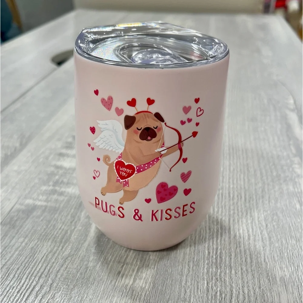 Valentine Pugs and Kisses Clementine Stainless Steel Insulated Mug Cup NWT